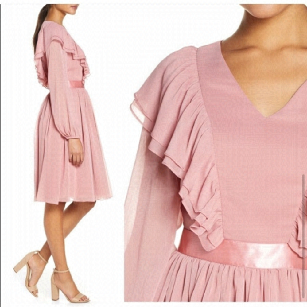 💕🌷👛💖 RACHEL PARCELL long sleeve ruffle twirl dress pink size small Barbie